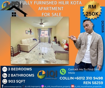 Hilir Kota, Melaka Raya FULLY FURNISHED 3 Rooms Apartment For Sale