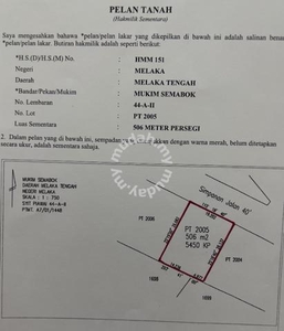 Lot Banglo MCL Kekal Ditepi Jalan Bukit Baru-Duyong (5450kps)