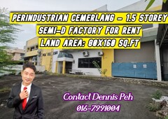 Perindustrian Cemerlang 1.5stry Semi0D Factory For Rent