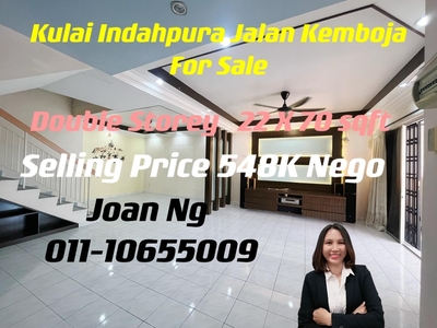Kulai / Indahpura For Sale / Double Storey Terrace House / Unblock View / 22 x70 sqft