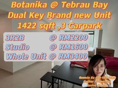 For RENT Botanika at Tebrau Bay, Bayu Puteri Dual key brand new unit -1422 sqft -3 bedroom 2 bathroom@ RM2200 -Studio @RM1600 -Whole unit @RM3400