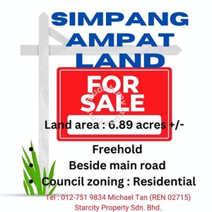 6.89 acres Zoning Residential Land at Simpang Ampat | FOR SALE