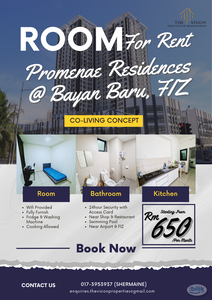 (By The Vision Properties Management) SINGLE ROOM (Non- Sharing) FOR RENT at Promenade Residences, Bayan Baru (near FIZ)