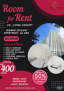 ❗ PROMOTION 50% DISCOUNT FOR 1ST MONTH RENTAL ❗(By The Vision Properties Management) SINGLE ROOM (Non- Sharing) FOR RENT