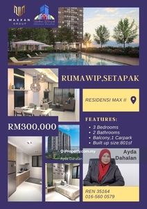 Rumawip Setapak Residensi Max 2 Free booking Near Mrt3 & Mall