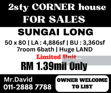 Sungai Long corner lot with huge land most cheaper