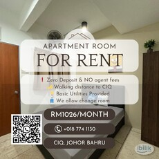 Zero Deposit AC Room @ RM1026 ‍♀️Walking distance to CIQ NEWLY RENOVATED CO-LIVING UNIT at CIQ, Johor Bahru