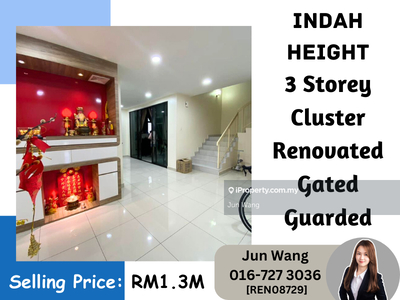 Indah Heights, 3 Storey Cluster, Renovated, Gated Guard, Good Location