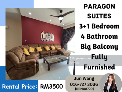 Paragon Suites with Big Balcony, Fully Furnished, 3 plus 1 Bedroom