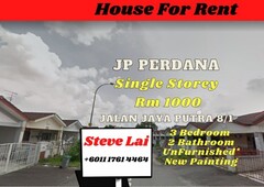 JP Perdana/jalan jaya putra/Single Storey/3 Room/House For Rent