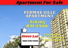 Permas Ville Apartment/Permas Jaya/Corner Lot/For Sale Rm 340K