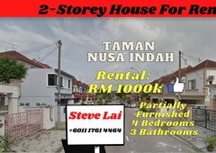 Taman Nusa Indah/Jalan Ceria/Nusajaya/2 Storey/For Rent