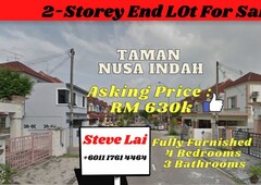 Taman Nusa Indah/Jalan Ceria/Nusajaya/2 Storey Terraced House End Lot For Sales