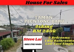 Taman Plentong Baru/Low Cost/Jalan kenanga 3/single storey/For Sale