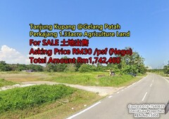 Tanjung Kupang, Perkajang 1.33acre Agriculture Land @Gelang Patah