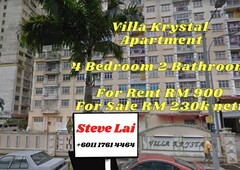 Villa Krystal Apartment For Rent RM 900 For Sale RM 230k nett