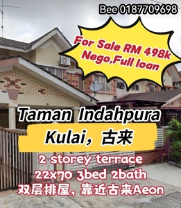 Kulai Bandar Indahpura Jalan Teratai Nearby Aeon 2 storey terrace 22x70 full loan nego