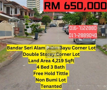 Seri Alam Jalan Bayu xx 2 Storey Corner House For Sale Taman Rinting Megah Ria