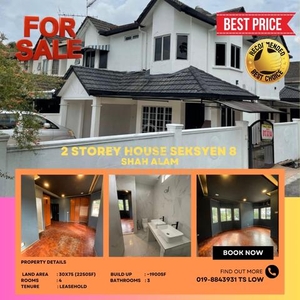 【Below Mv, 100% Loan】Seksyen 8 2 Storey House @ Shah Alam for SALE