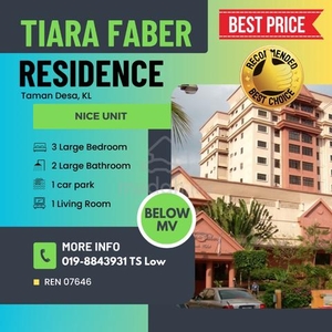 【Best Deals, Below Mv】Tiara Faber Condo @ Taman Desa , KL for SALE