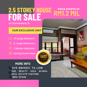 2.5 Storey House @ Sri Damansara, KL for Sale, Below Mv, Best Offer