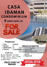 Casa Idaman @ Jalan Ipoh, KL for Sale , Sentul , 100% Loan, Dont Miss
