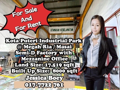Semi D Factory @ Kota Puteri Industrial Park Megah Ria/ Masai For Rent