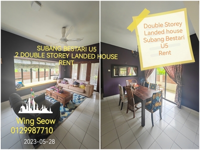 Subang Bestari U5 Double storey Landed house for Rent Fully furnished Shah Alam