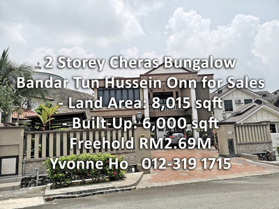 2 Storey Cheras Bungalow Bandar Tun Hussein Onn for Sales