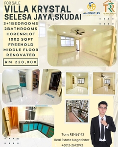 Villa Krystal Corner Renovated 3+1 beds at Selesa Jaya, SKudai for Sale