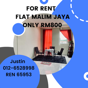FULLY FURNISHED FOR RENT FLAT TAMAN MALIM JAYA ONLY RM800
