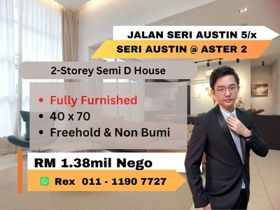 Fully Furnish & Renovation 40x70 Double Storey Semi-D at Seri Austin @ Aster 2 , Johor Bahru, Johor