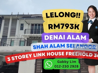 Lelong Super Cheap 3 Storey Link House @ Denai Alam Shah Alam Selangor