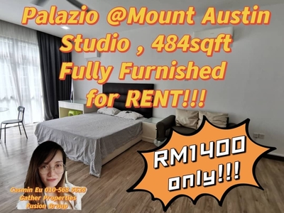 For RENT Palazio at Mount Austin -Studio -low floor -Full Furnishing @Rental: RM1400