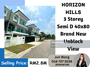 Horizon Hills, 3 Storey Semi D, 40x80, Unblock View, Brand New Unit