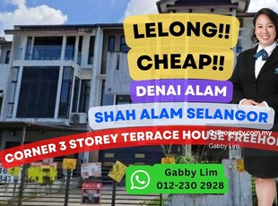 Lelong Super Cheap Corner 3 Storey Terrace House @Denai Alam Shah Alam