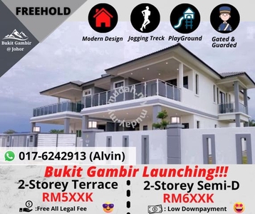 New FREEHOLD Two Storey Terrace and Semi-D Bukit Gambir Toll Gated
