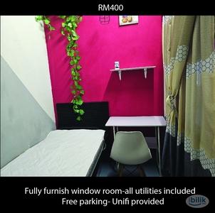 RM400 Female Single Room -Taman Cheras Jaya, Balakong-free parking-all utilities included-unifi provided