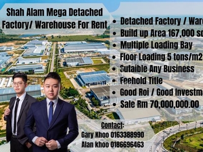 Shah Alam Detached Mega Factory Bu 167,000sf Freehold with Loading bay